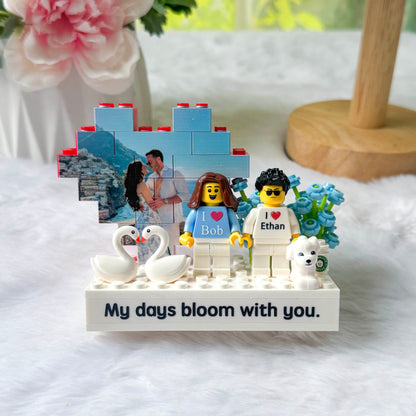Custom Couple Brick Figures Gift Set with Heart Background