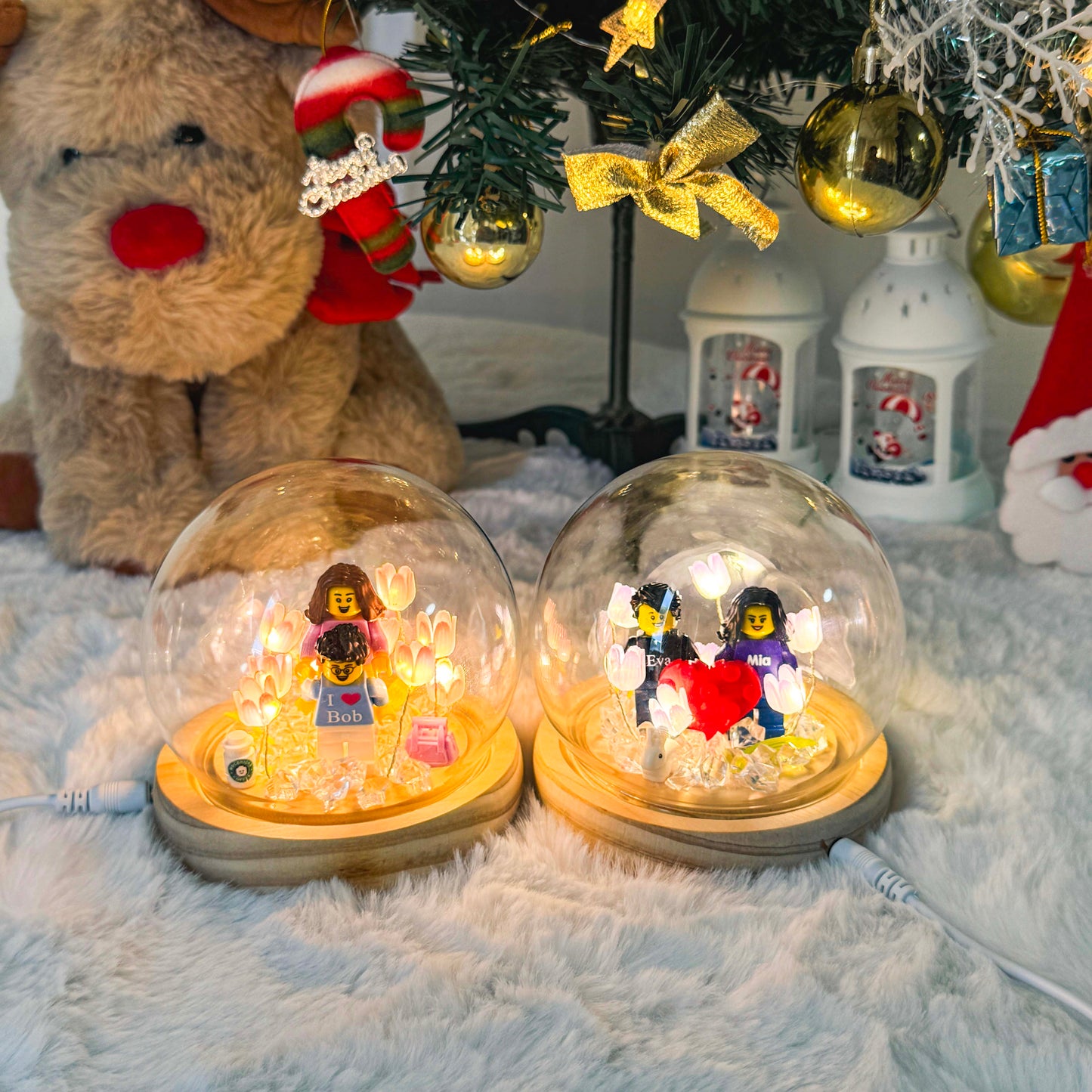 Custom Couple Mini Brick Set with Tulip Lamp — Personalized Romantic Gift