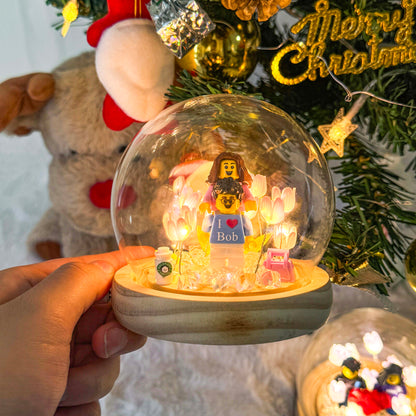 Custom Couple Mini Brick Set with Tulip Lamp — Personalized Romantic Gift