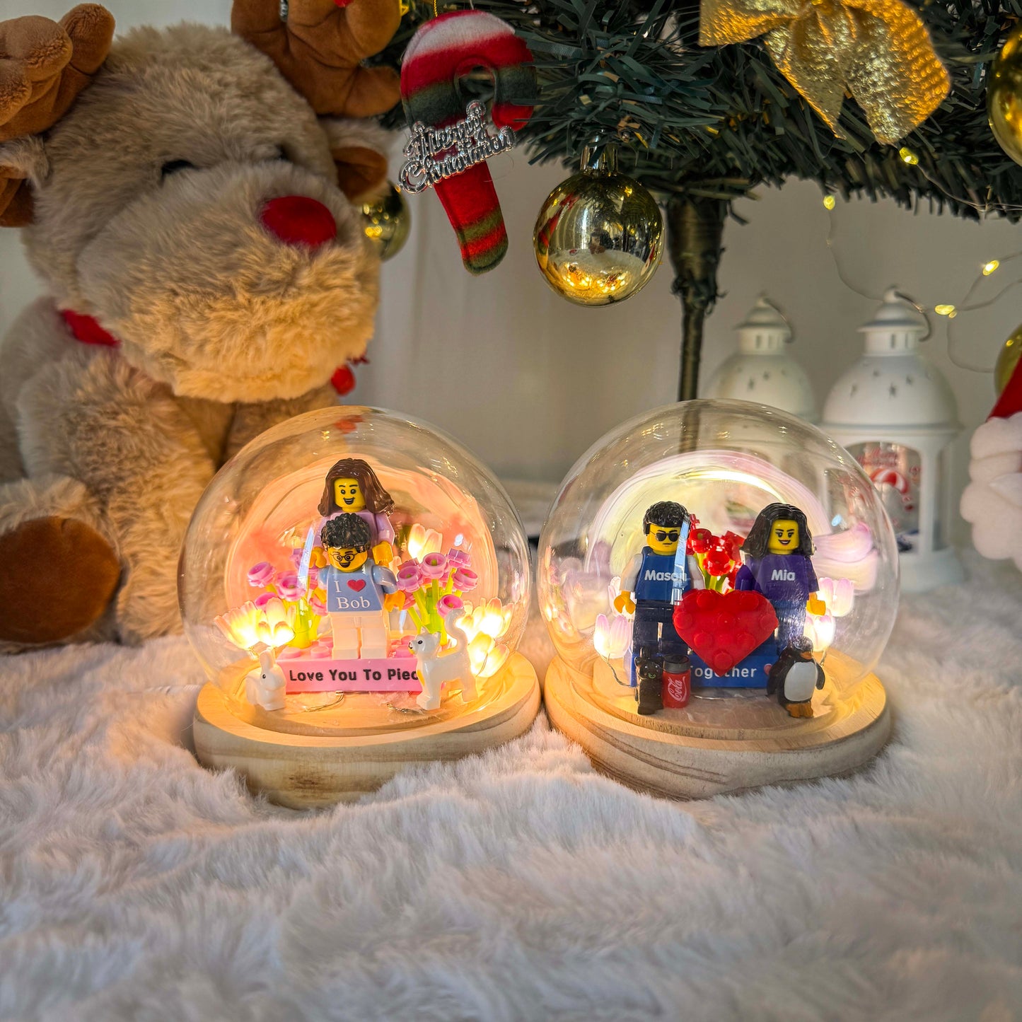 Custom Couple Mini Brick Set with Tulip Lamp — Personalized Romantic Gift