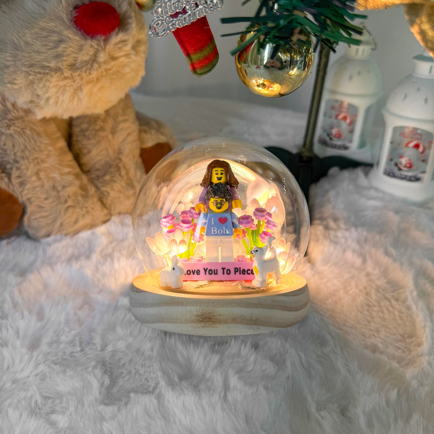 Custom Couple Mini Brick Set with Tulip Lamp — Personalized Romantic Gift