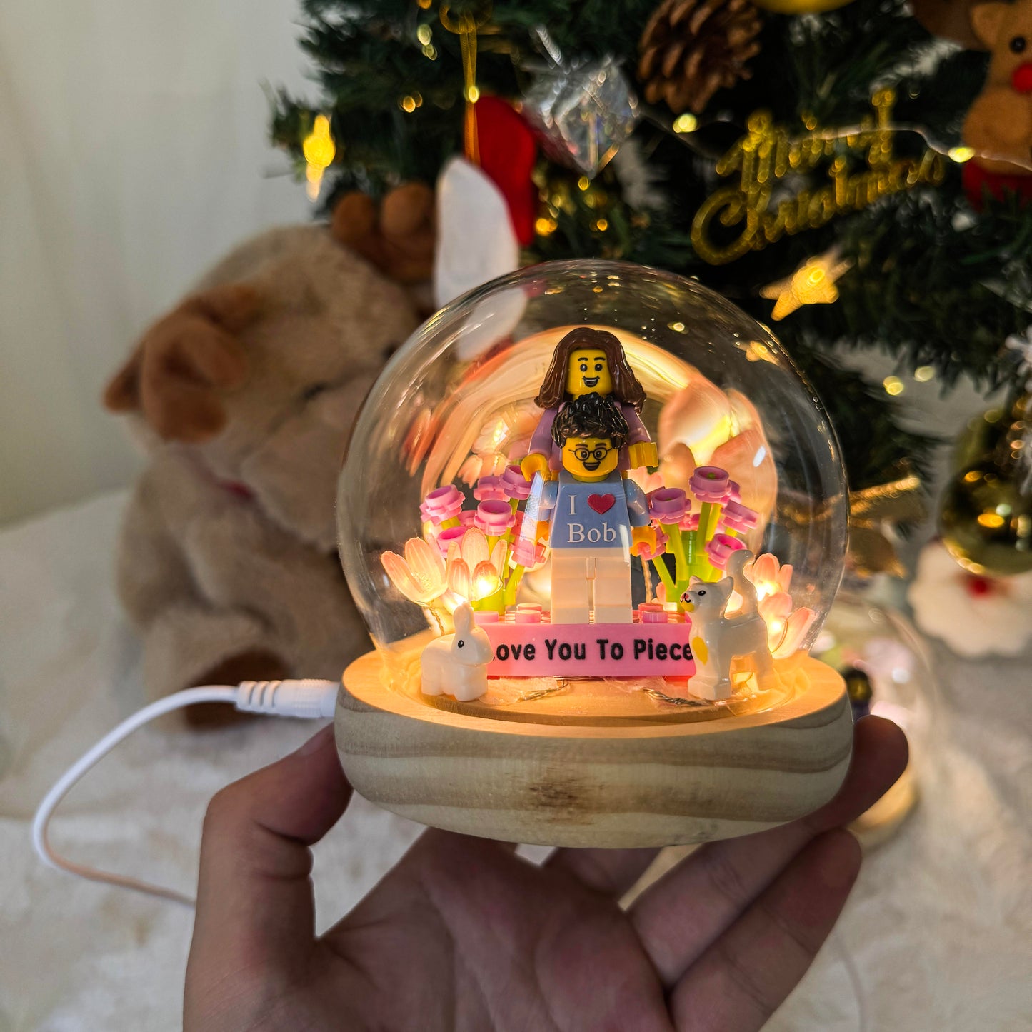 Custom Couple Mini Brick Set with Tulip Lamp — Personalized Romantic Gift